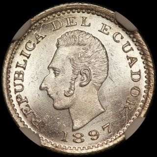 1897 Jf Lima Ecuador 1/2 Decimo Silver Coin - Ngc Ms 65,  Km 55.  1