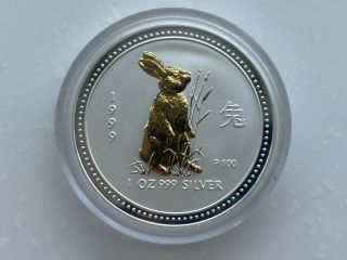 Australia 1 Dollar Year Of The Rabbit 1 Oz Gilded Lunar Series I Coin 1999 Year