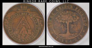 1862a Honduras 4 Pesos Pattern Strike Bronze Coin