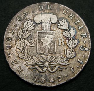Chile 2 Reales 1847so Ij - Silver - 1449
