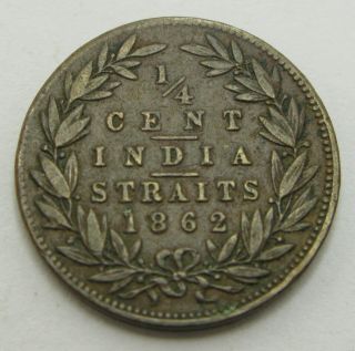 Straits Settlements (british) 1/4 Cent 1862 - Copper - Victoria - F/vf - 1309