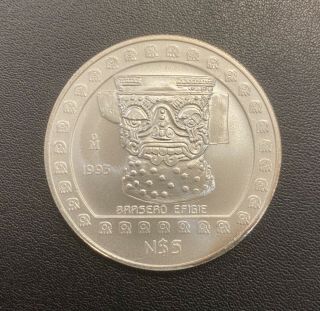 Mexico 1993 N$ 5 Precolumbian Brasero Efigie Silver Coin 1 Oz Onza De Plata Unc