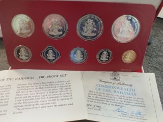 1983 Bahamas 9 Piece Proof Set W/certificate Of Authenticity