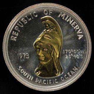 1973 Republic Of Minerva $35 Proof.  999 Silver 24k Gold Coin - Usa