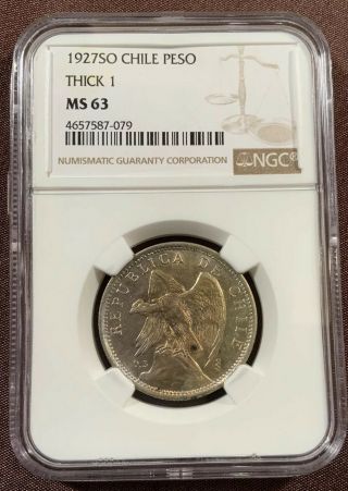 1927 So Chile Peso Thick 1 Ngc Ms63