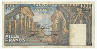 Tunisia - 1000 Francs 12.  7.  1950.  P29a (tun002)