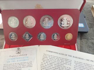 1982 Bahamas 9 Piece Proof Set W/certificate Of Authenticity