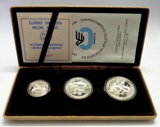 Greece Silver Proof Coin Set 1982 Pan European Games 100 - 250 - 500 Drachmai