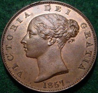 Hi Grade Unc Red/brown 1857 1/2 Penny Great Britain Details