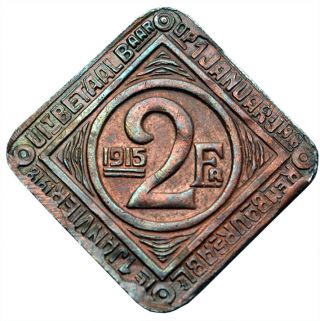 Ghent 2 Franken 1915 Brass Plated Iron Au 