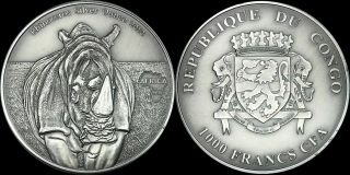 2012 Congo Africa Rhinoceros 1oz Silver Coin Antique Finish Coin