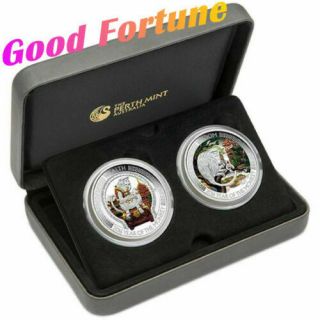 Australia Lunar Good Fortune 2016 Year Of Monkey 1oz Silver Proof Two - Coin Set！！