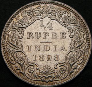 India (british) 1/4 Rupee 1898 - Silver - Xf/aunc - 1770 ¤