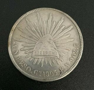 1903 Cn Fv Mexico Second Republic 1 Peso Silver Coin - Vf/xf