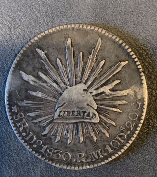 1830 Mexico Silver 8 Reales Large Coin Scratched Reverse