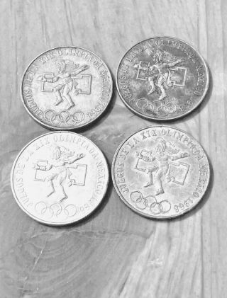 4 1968 25 Pesos Mexico Juegos Olimpicos.  720 Silver Coins