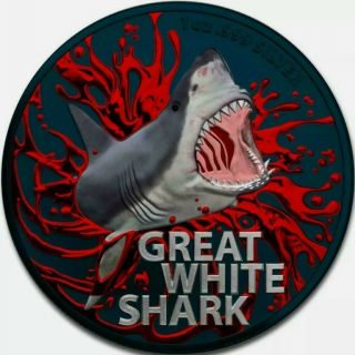 2021 Australia Great White Shark 1 Oz Silver 0.  999 With Colorized