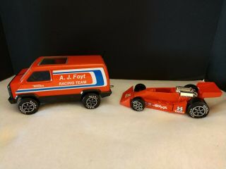 Vintage 1979 Tonka Aj Foyt Racing Team Metal Steel Toy Van And Race Car