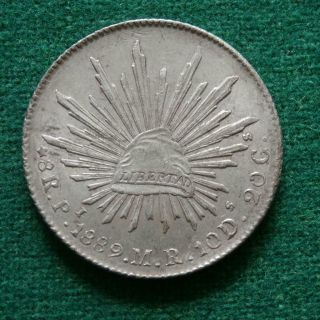 1889 Mexico Silver 8 Reales Mexican Pi Mr San Luis Potosi Coin Caps & Rays Au