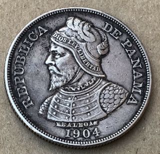 1904 Republica De Panama Balboa Cincuenta Centesimos 0.  900 Silver Coin Cond
