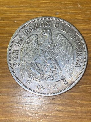 1875 Chile Peso Condor Silver Crown — Pristine
