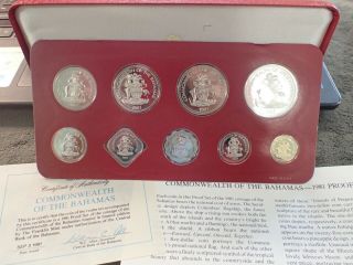 1981 Bahamas 9 Piece Proof Set W/certificate Of Authenticity