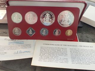 1980 Bahamas 9 Piece Proof Set W/certificate Of Authenticity