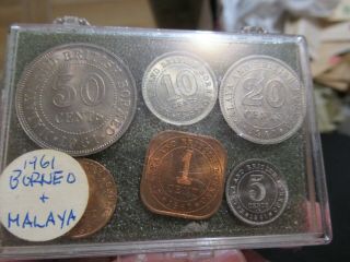 Gorgeous Borneo & Malaya Coin Set,  1961,  All 6 Coins Are Brilliant Unc.