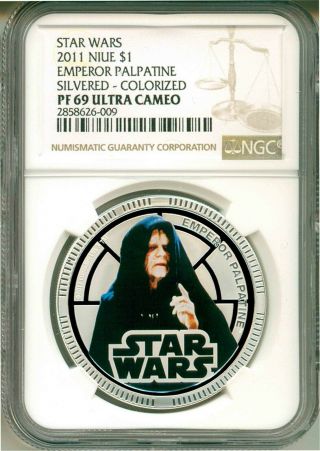 2011 Niue $1 Star Wars Emperor Palpatine Silvered Colorized Ngc Pf69 Uc Ogp