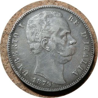 Elf Italy Kingdom 5 Lire 1879 R Silver Umberto I