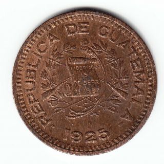 Guatemala 1 Centavo 1925 Km237 (a) Br 1 - Year Type Top Grade Minted 357,  000 Rare