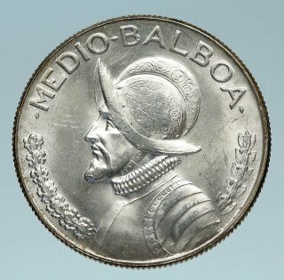 1966 Panama Spanish Conquistador Hero Old Silver 1/2 Balboa Coin I83296