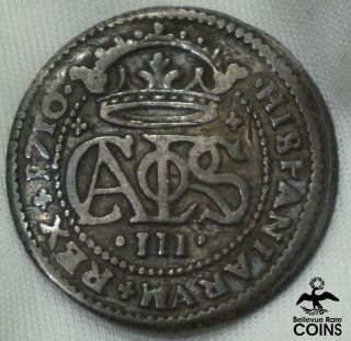 1710 Spain 2 Reales Silver Coin Km Pt5 Charles Iii Barcelona