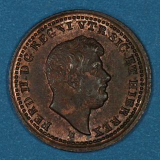 1847 Italian States Naples 1/2 Mezzo Tornese Coin,  Unc,  Km 362