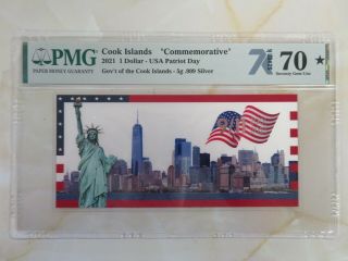 2021 Cook Islands 9/11/2001 Usa Patriot Day Miss Liberty $1 Note Pmg With