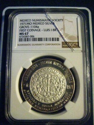 Mexico 1971 Silver Medal Ngc Ms 67 Grove - 1104a Fist Coinage - Luis 1 8r
