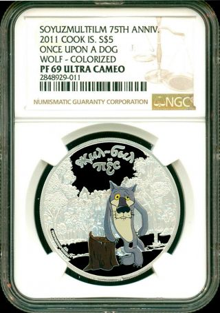 2011 Cook Islands S$5 Soyuzmultfilm Once Upon A Dog Wolf Ngc Pf69 Uc Box Ogp