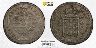 Brazil 1816 B 960 Reis Silver Pcgs Counter Stamped Xf Details