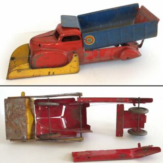 Vtg Marx Lumar Contractors Steel Toy Dump Truck Loader 895J 3