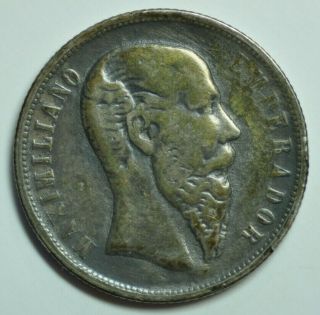 Mw16608 Mexico; Silver 50 Centavos 1866 - Mo Maximilian Mintage:31k Dark Toning