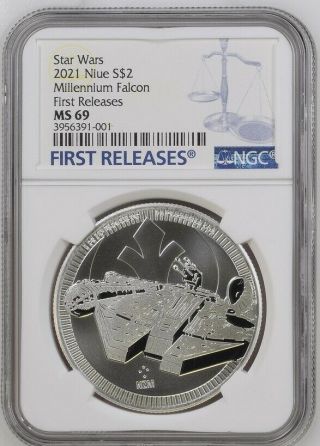 2021 Niue $2 Star Wars Millennium Falcon Silver Coin Ngc Ms 69 Fr (pop 18)