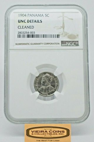 1904 Panama Silver 5 Centesimos,  Ngc Unc Details,  Hard To Find - Cons20773nq