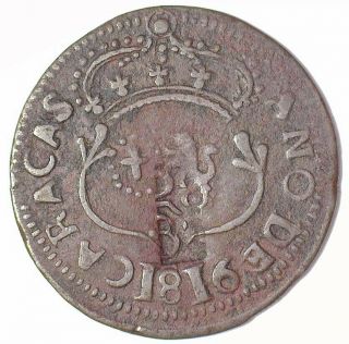 Venezuela / Caracas 1816 Copper ¼ Real With Arabic Counter Stamp (c 2)