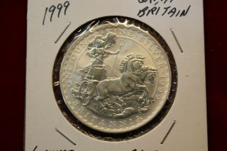 1999 U.  K.  Britannia One Ounce Fine Silver Coin,  British 2 Pounds,