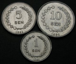 Indonesia (riau Archipelago) 1,  5,  10 Sen 1962 - Aluminum - 3 Coins.  - 2576mp