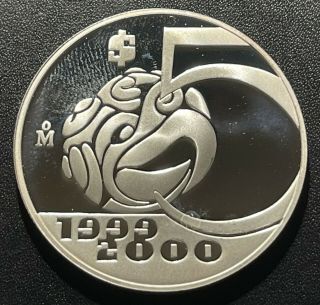 Mexico 1999 - 2000 5 Pesos Silver Proof Coin: Millennium Series - Aztec Bird