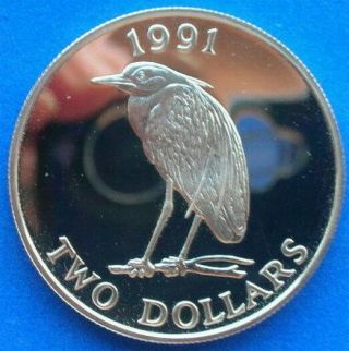 Bermuda 1991 Night Heron 2 Dollars Silver Coin,  Proof