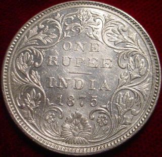 Hi Grade Unc 1875 Large Silver 1 Rupee British India Details
