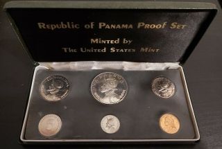 Panama Bank 6 Dif Proof Coins Set 1 Centisimo - 1 Balboa 1973 Year Silver