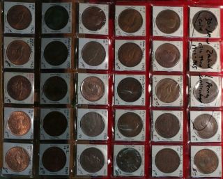30 - Uncirculated Zealand One Penny Coins Dated 1940 - 1964